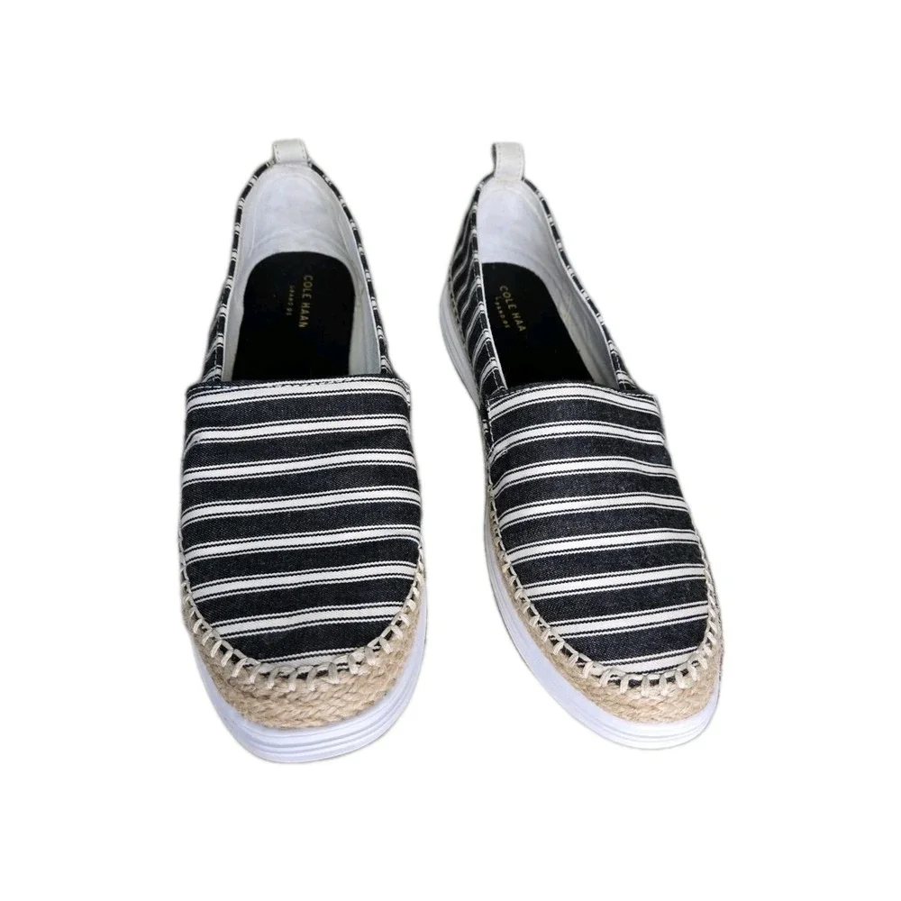 Colle Haan Ella Grand Espadrille Slip On Canvas  Beach Minimalist 10.5 Blk White